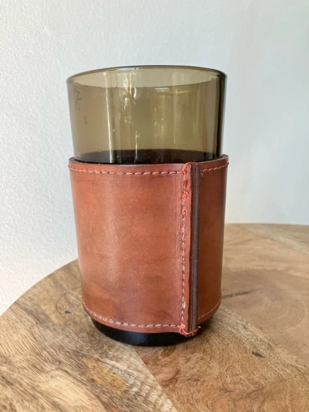 Vintage Leather Wrapped Bourbon Whisky Glass With Metal Crest Barware 20oz